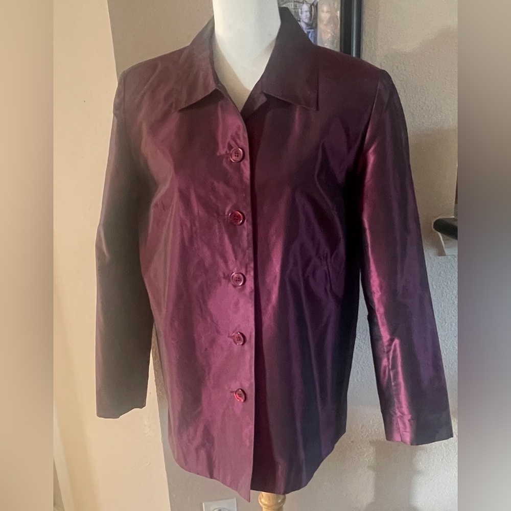 Vintage Talbots 100% Silk Taffeta Button Front Jacket/Top Blazer | Burgundy | 6